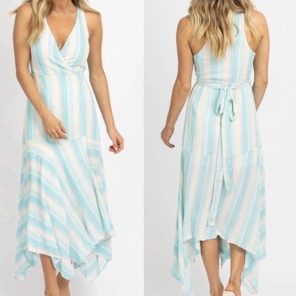 Olivaceous Mint & Ivory Striped Wrap Maxi Dress Size Large NEW with Tags